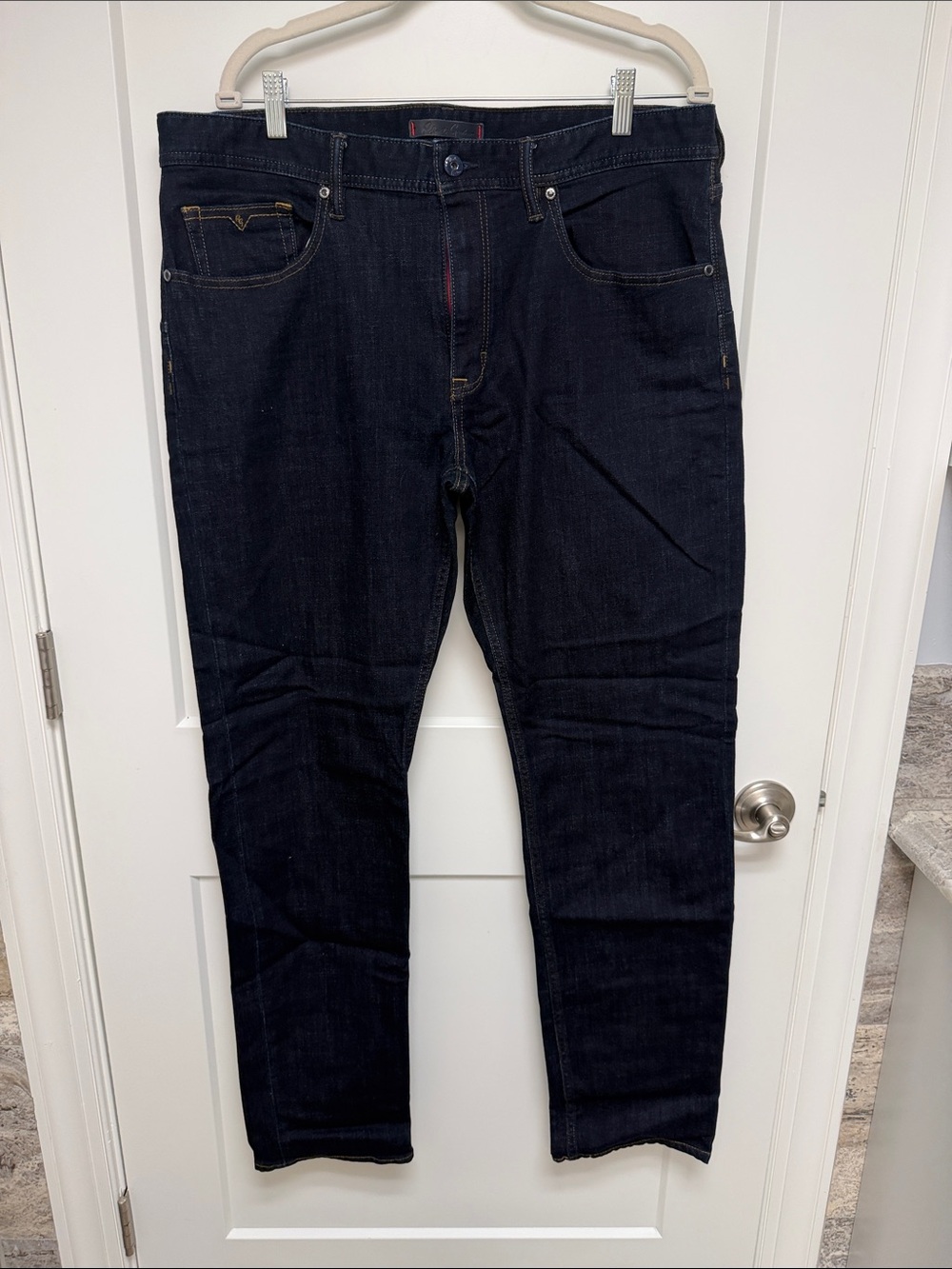 Robert Graham Men's Navy Slim Straight Jeans with Patterned Waistband